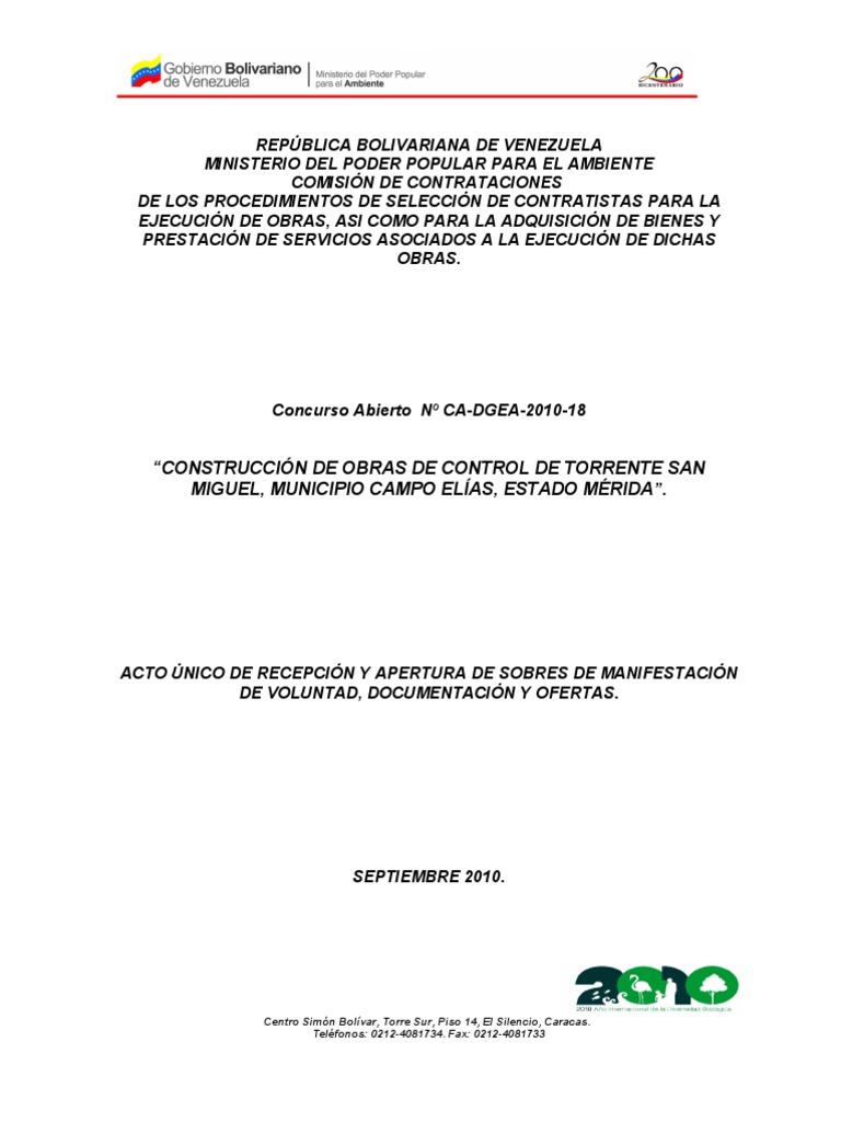 PLIEGO DE LICITACION  Presupuesto  Venezuela