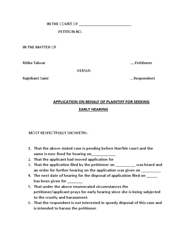Early Hearing Application for Justice | PDF
