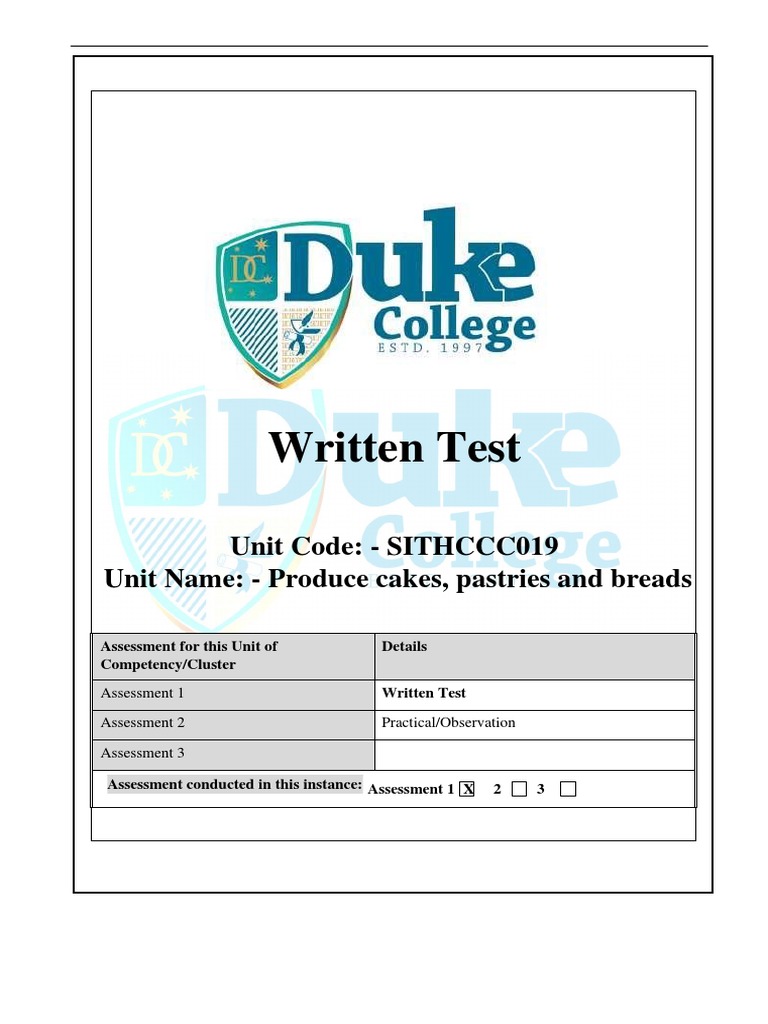 SITHCCC019 Cake and Pastry Test Guide | PDF | Cakes | Breads