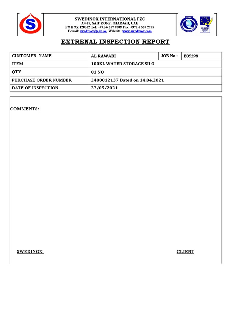 Swedinox Inspection Reports Summary | PDF