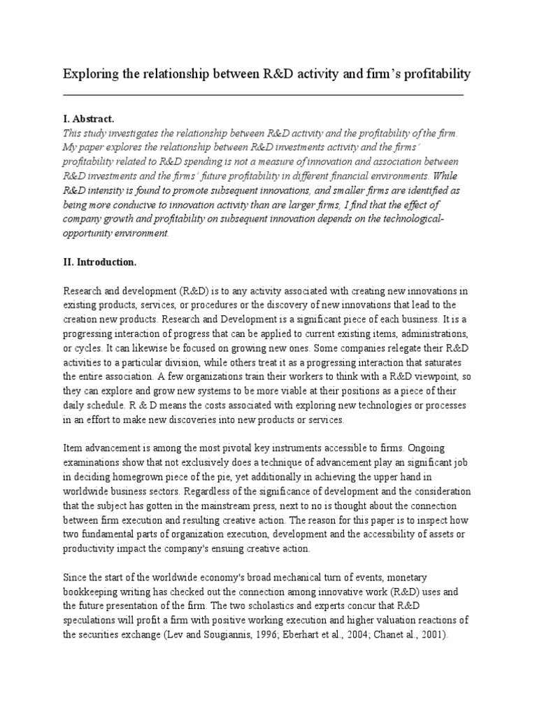 Exploring The Relationship Between R&D Activity and Firm's