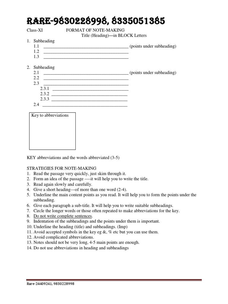 XI-Notemaking Format-Explained-07.06.21 | PDF | Hobbies