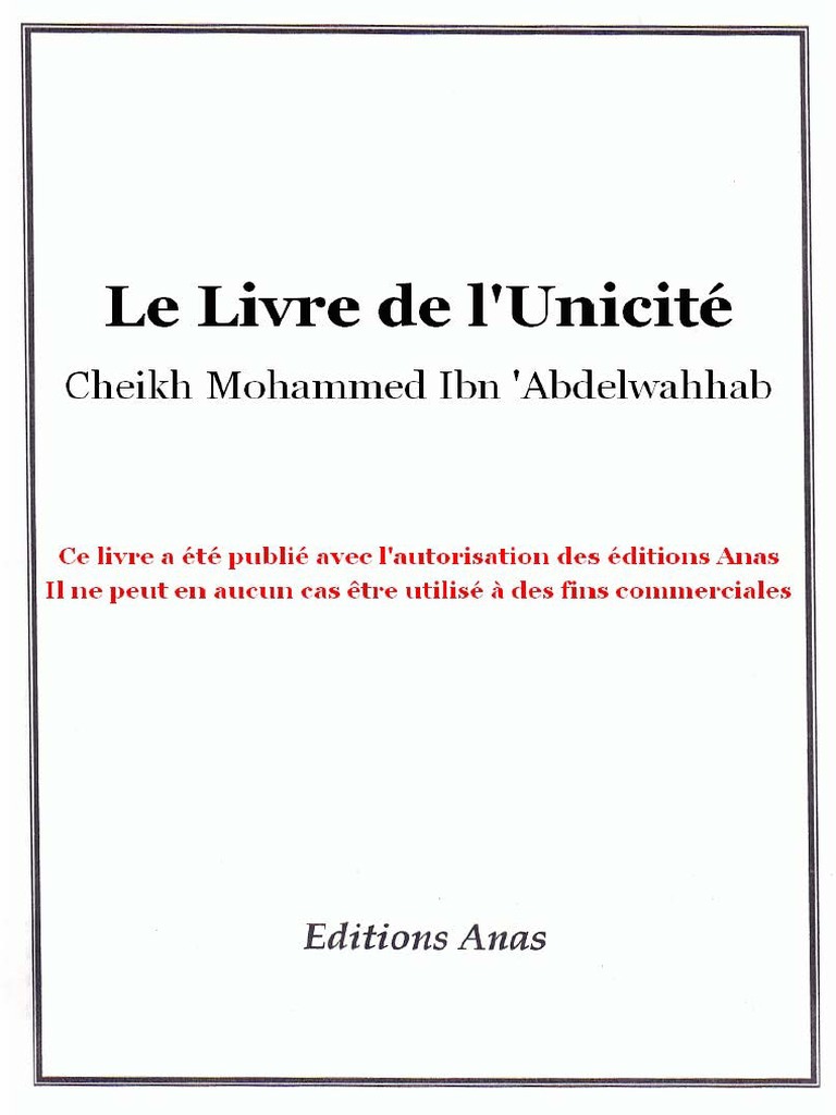 Kitab At Tawhid Le Livre De L Unicite De Mohammad Ibn Abdoul Wahab Pdf Mahomet Allah