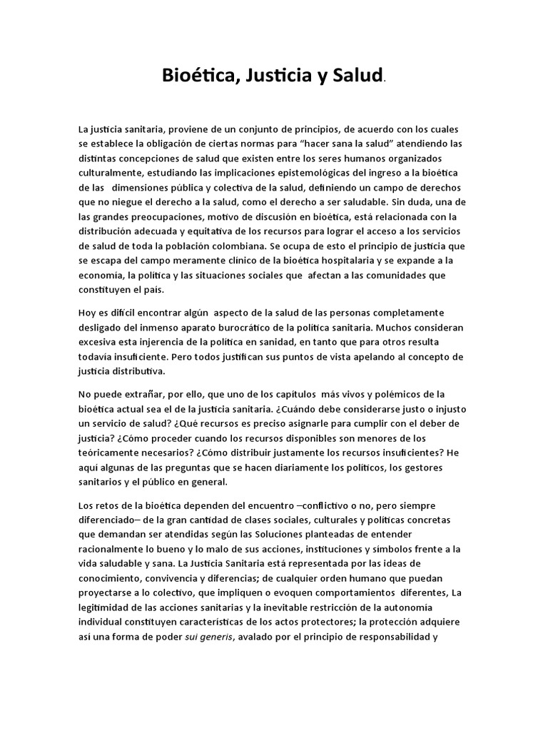 Justicia Sanitaria y Bioética en Salud | PDF | Justicia | Crimen y ...