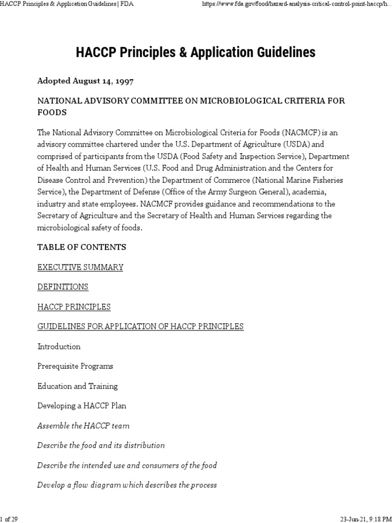 HACCP Principles & Application Guidelines FDA PDF Hazard Analysis