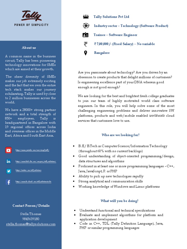 Trainee Software Engineer at Tally Solutions | PDF | Computer ...