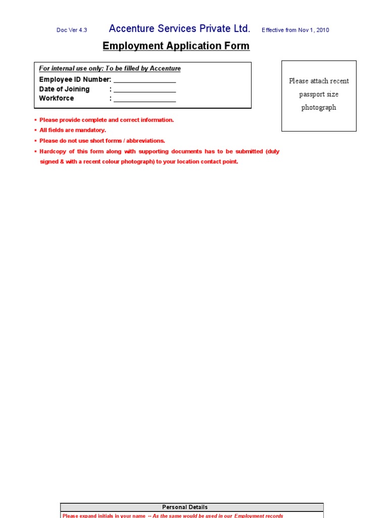 Accenture Employment Application Form | PDF | Employment | Government