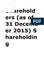 Sharehold Ers (As of 31 Decemb Er 2015) S Hareholdin G