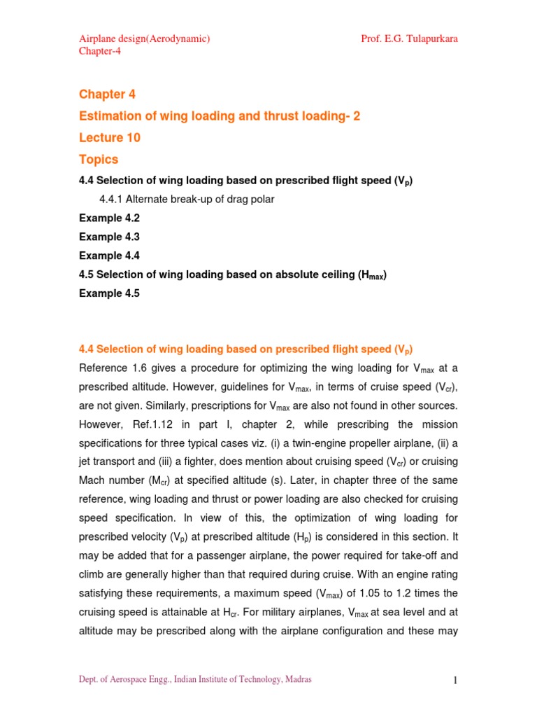 Wing and Thrust Loading Analysis | PDF | Drag (Physics) | Airplane