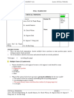 Index 1 F E Critical Thinking Student ID:: B. Begging The Question