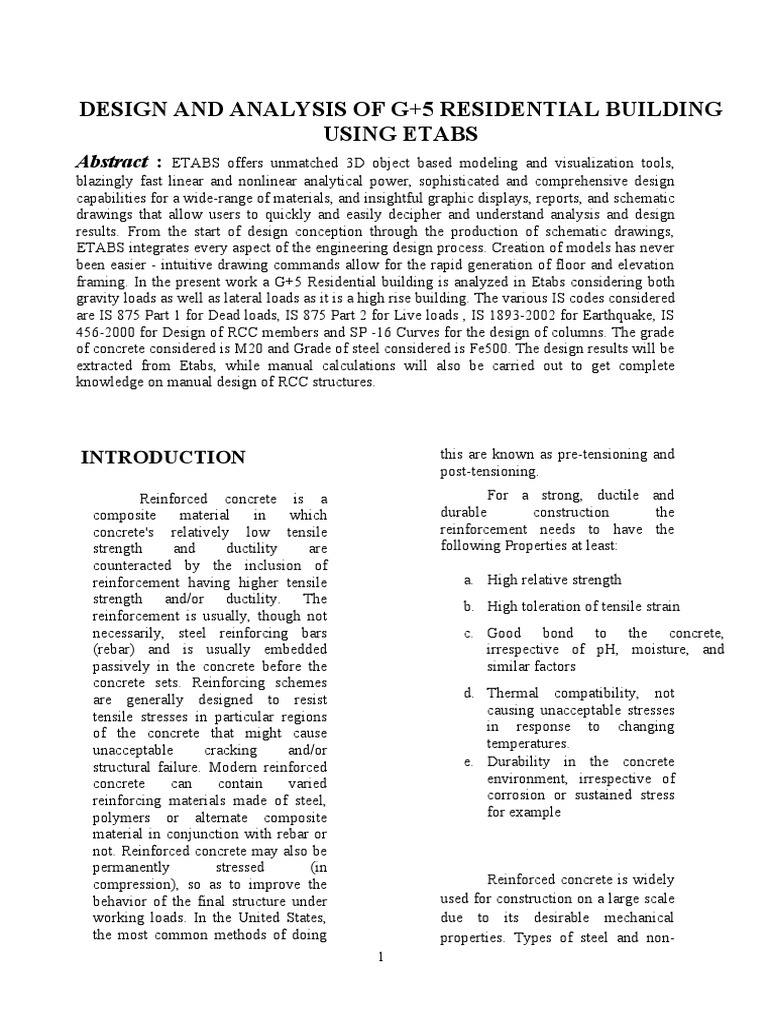 Analysis and Design of G+5 Residential Building Using Etabs | PDF ...