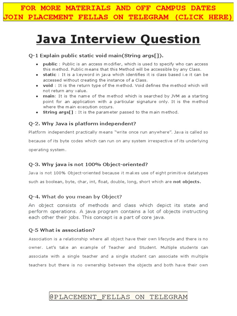 Java Regular Interview Questions | PDF | Java Virtual Machine | Method ...