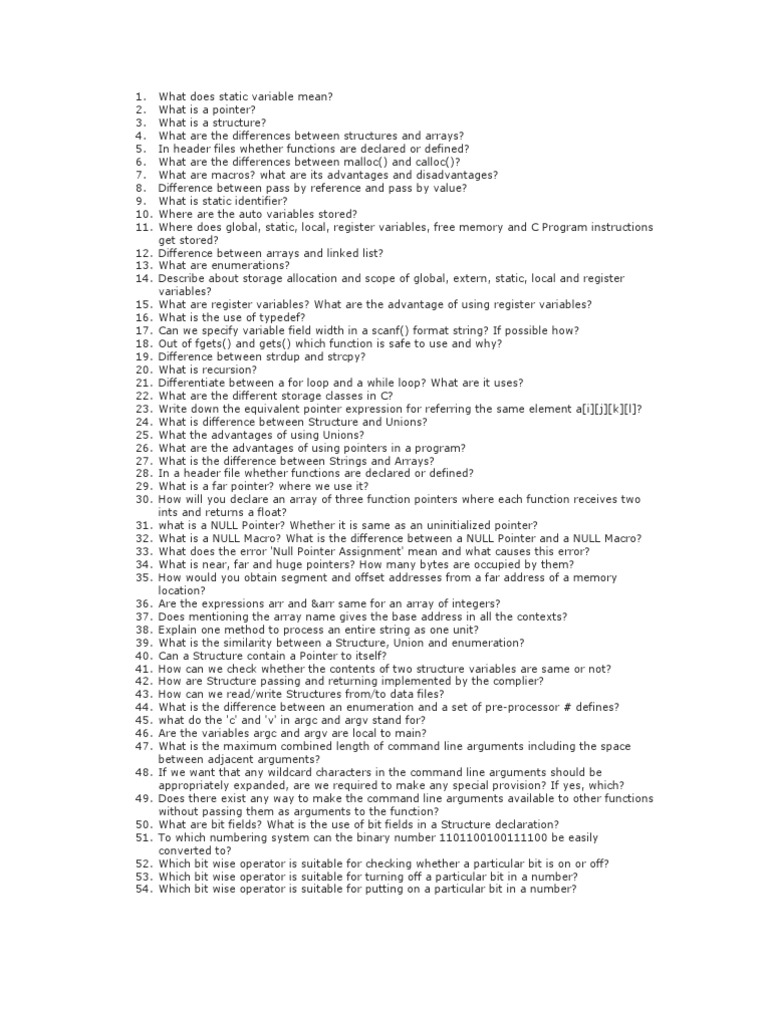 C & C++ Interview Questions Only | PDF | Pointer (Computer Programming ...