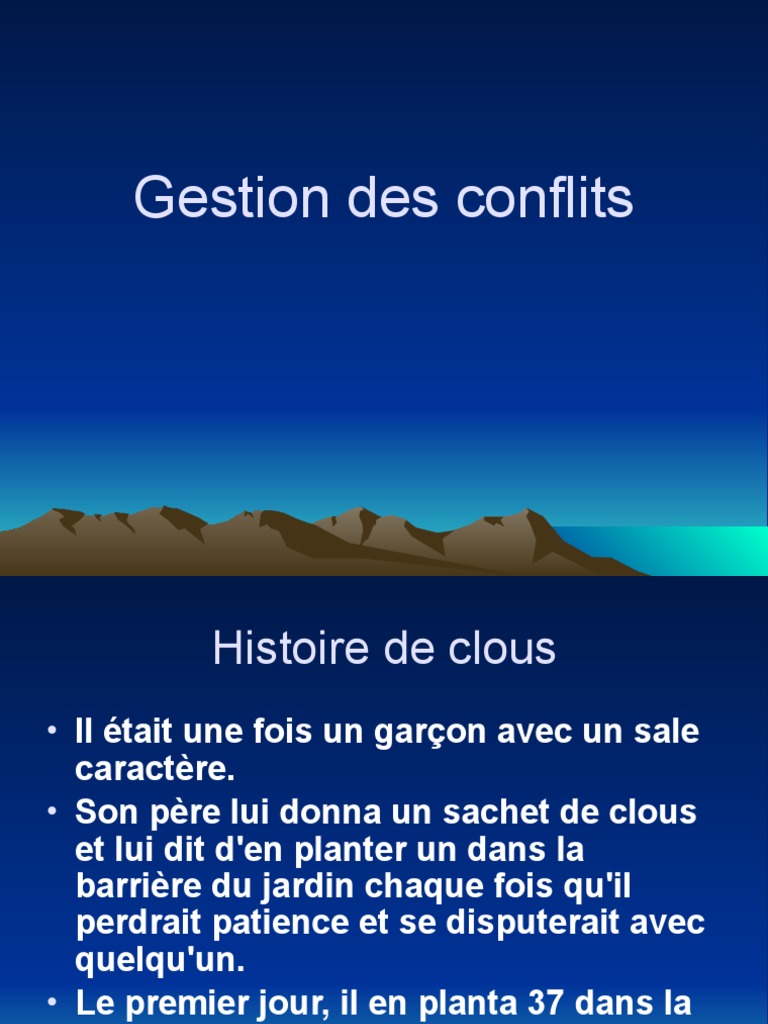 Gestion des conflits et tensions relationnelles | PDF | Réflexion | la ...