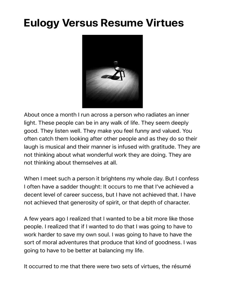 Eulogy Versus Resume Virtues, by David Brooks PDF
