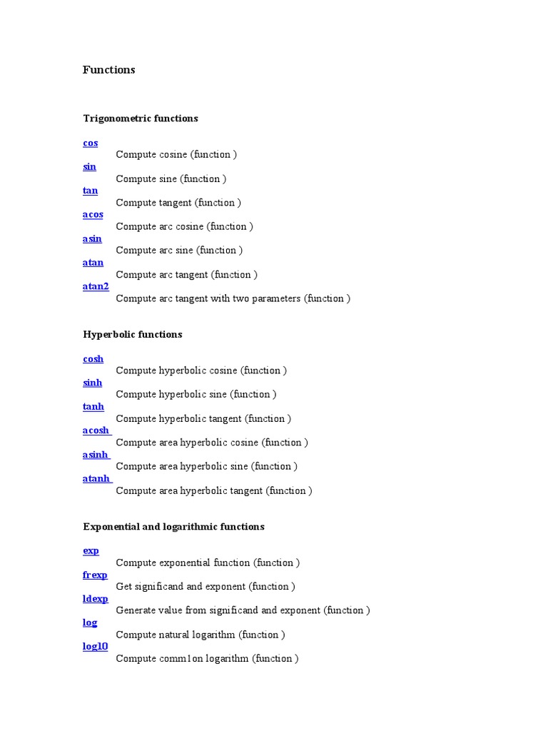 C++ Cmath Functions | PDF | Trigonometric Functions | Sine