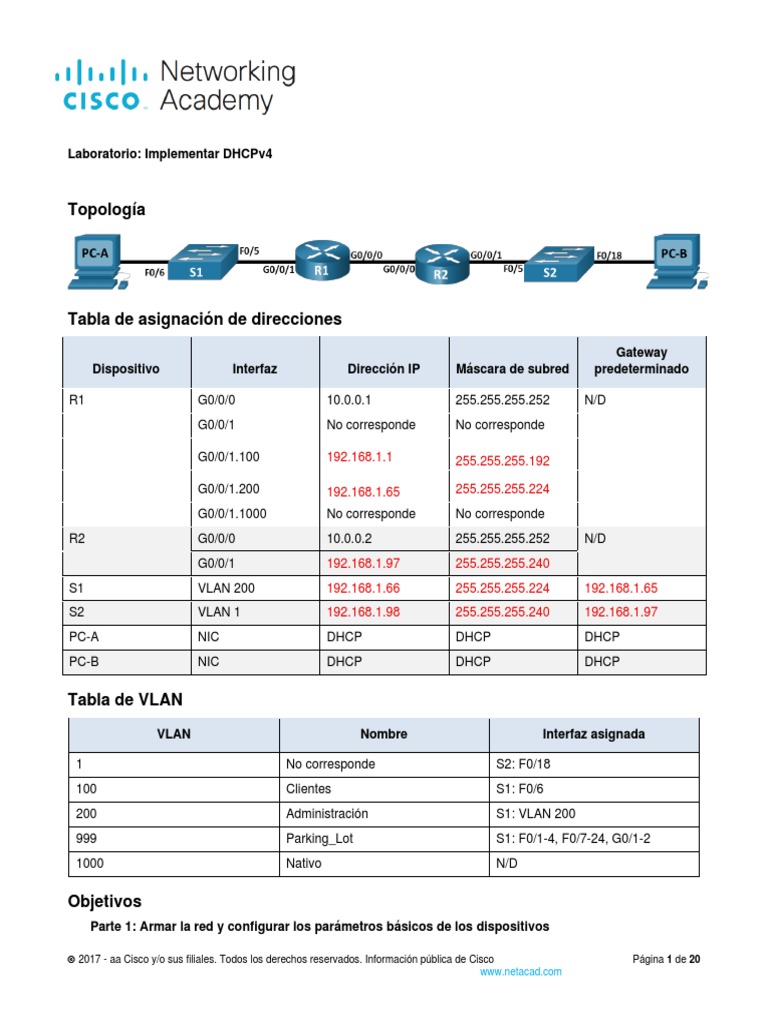 7 4 2 lab implement dhcpv4 pdf direcci n ip enrutador computaci n 