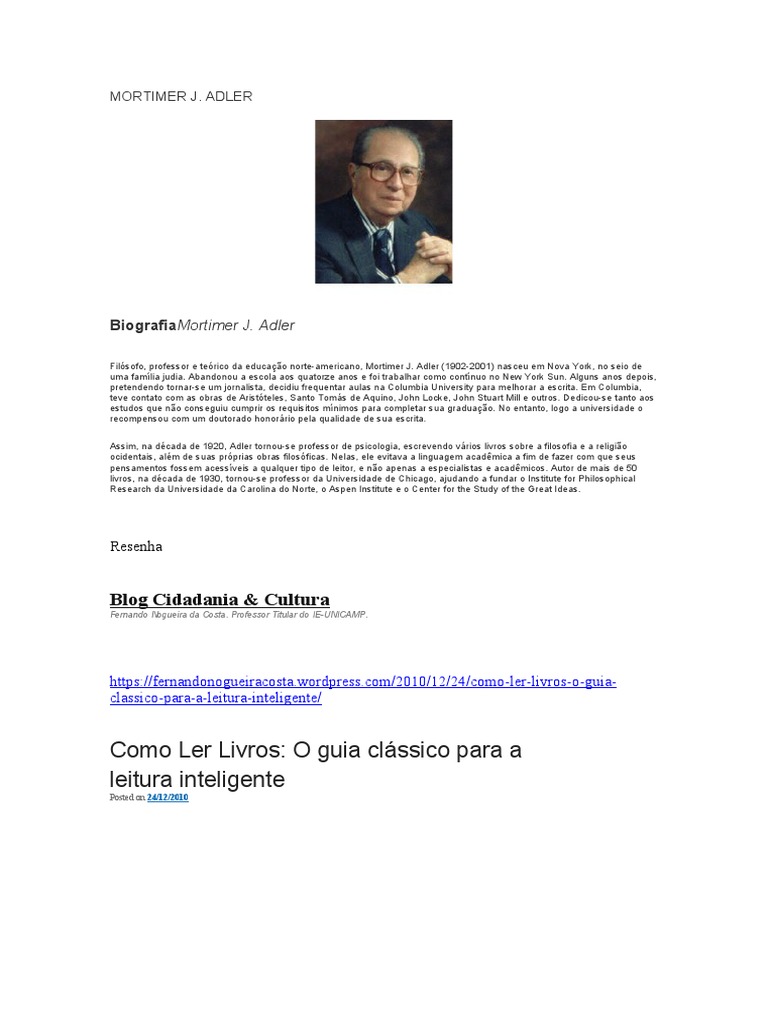 Como Ler Livros - O Guia Clássico para A Leitura Inteligente | PDF ...