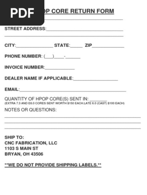 Core Return Form