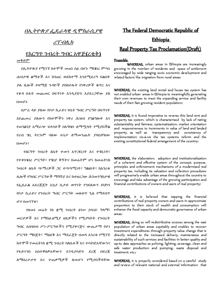 Ethiopia Real Property Tax Proclamation | PDF | Property Tax | Lease