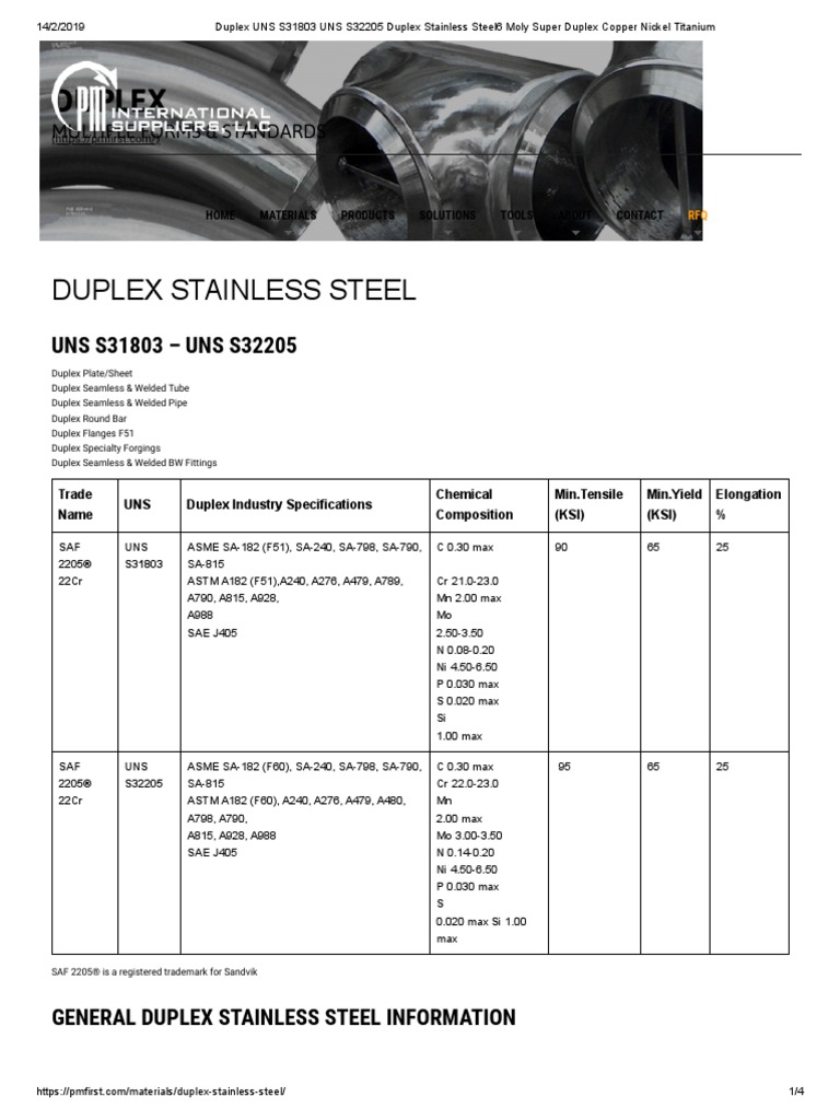 WEB - Duplex UNS S31803 UNS S32205 Duplex Stainless Steel | PDF ...