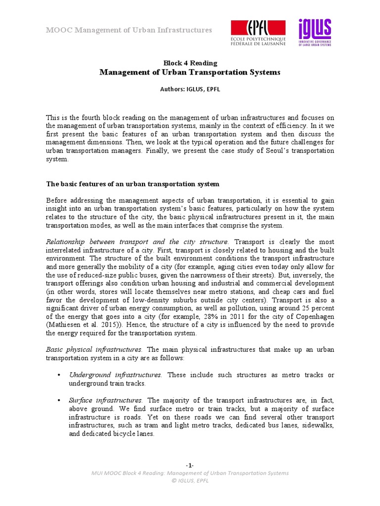 Management of Urban Transportation Systems | PDF | Public Transport ...