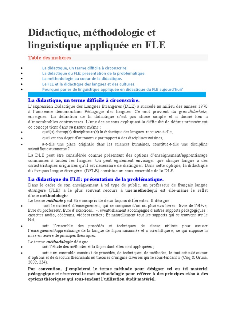 Méthodologie en didactique du FLE | PDF | Linguistique | Pédagogie