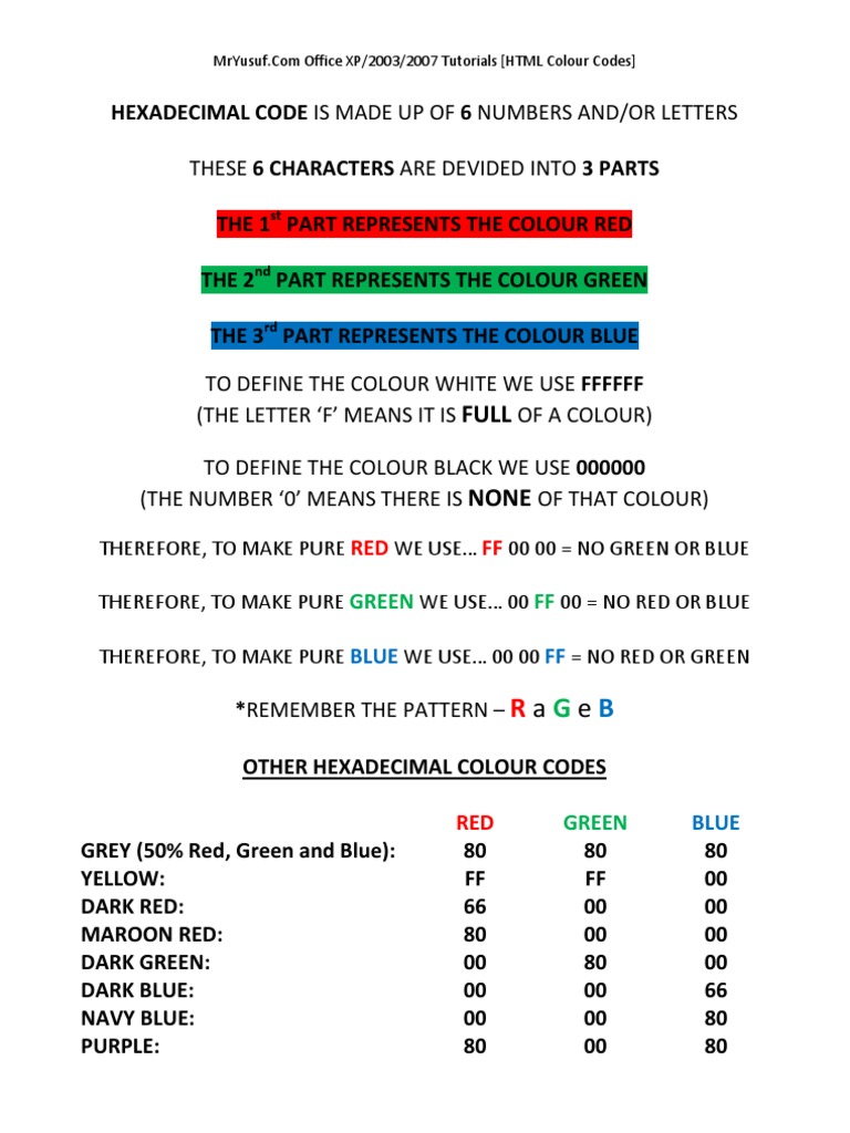 Hexadecimalcolourcodes | PDF