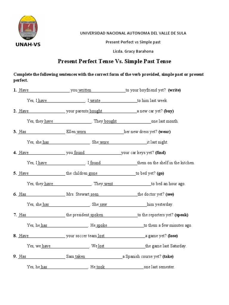 Present Perfect vs Simple Past Exercises | PDF | Language Mechanics ...