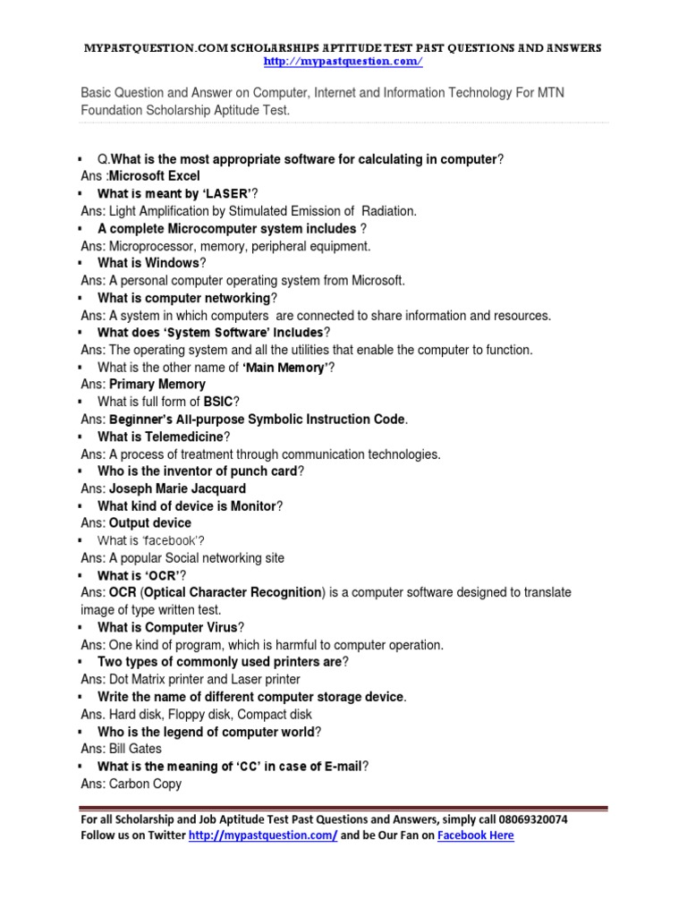 Basic Question and Answer On Computer Internet IT and Telecom | PDF ...