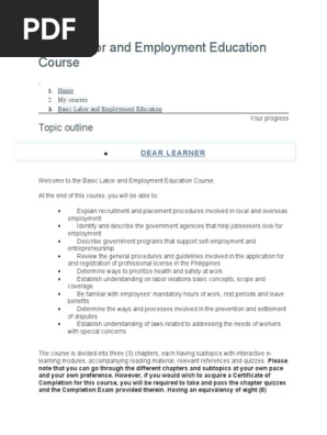 Basic Labor and Employment Education Course