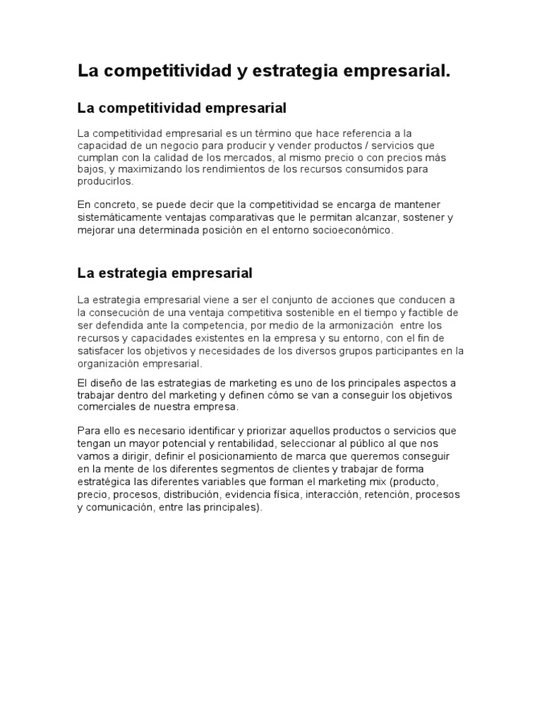 La Competitividad y Estrategia Empresarial | PDF | Marketing | Producto ...