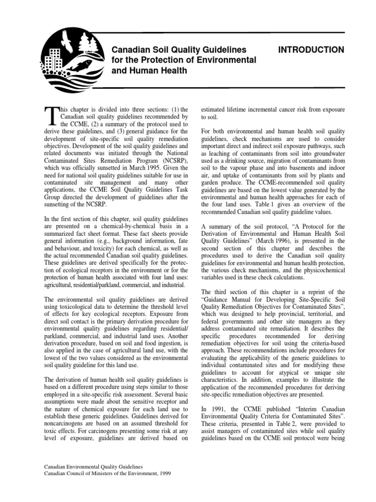 Canadian Soil Quality Guidelines For The Protection of Environmental ...