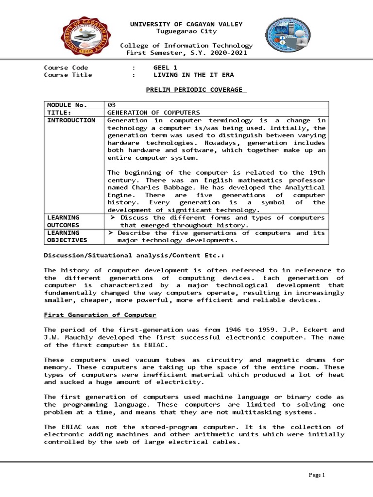 Module 3 Living in The IT Era | PDF | Laptop | Integrated Circuit