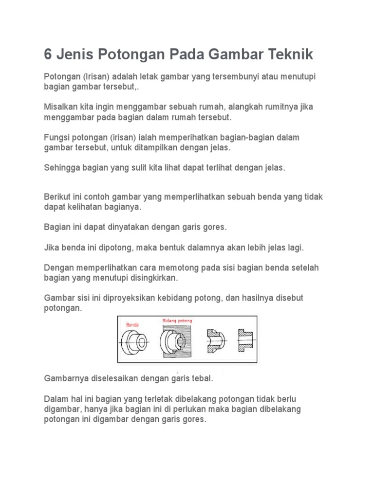 6 Jenis Potongan Pada Gambar Teknik | PDF