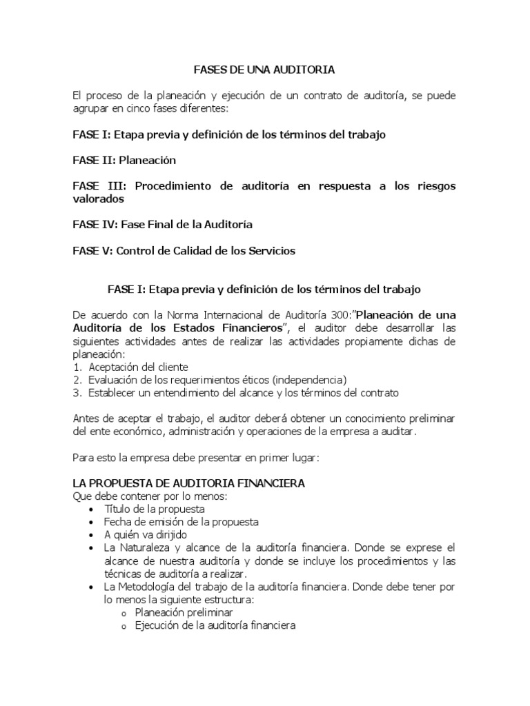 Fases de la Auditoría Financiera | PDF | Auditoría | Contralor
