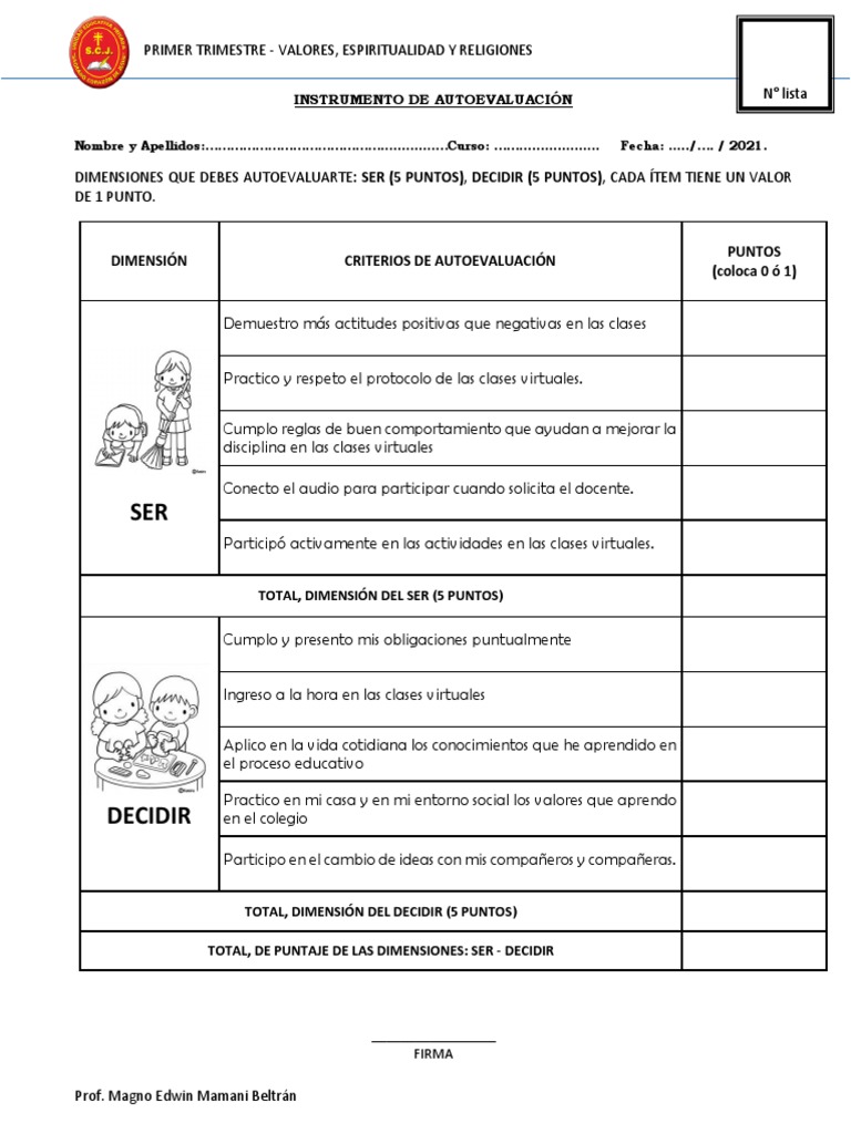 Autoevaluación de Valores en Primaria | PDF | Crecimiento personal y ...