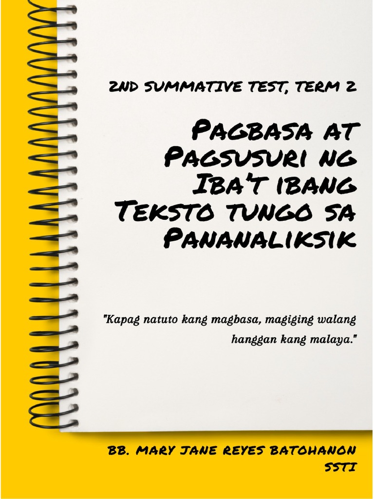 GRADE 11 - 2nd Term SUMMATIVE TEST PANANALIKSIK | PDF