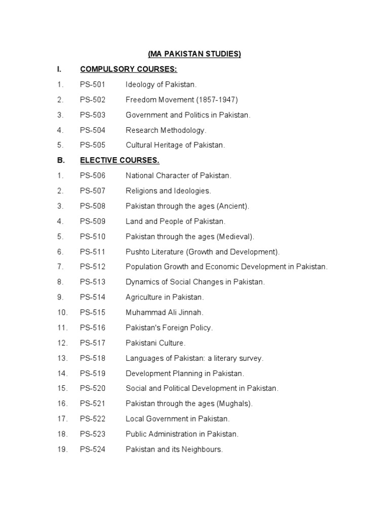 MA Pakistan Studies Curriculum Overview | PDF | Two Nation Theory ...