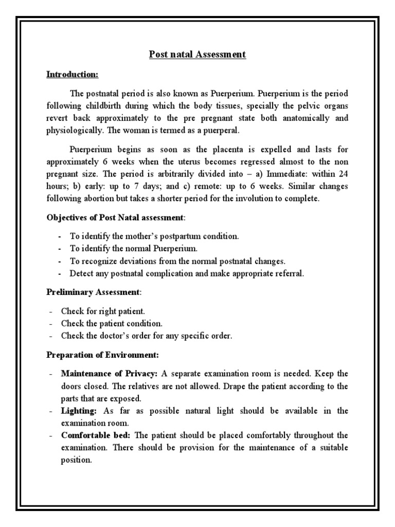 PRO Post Natal Assessment, PDF, Postpartum Period