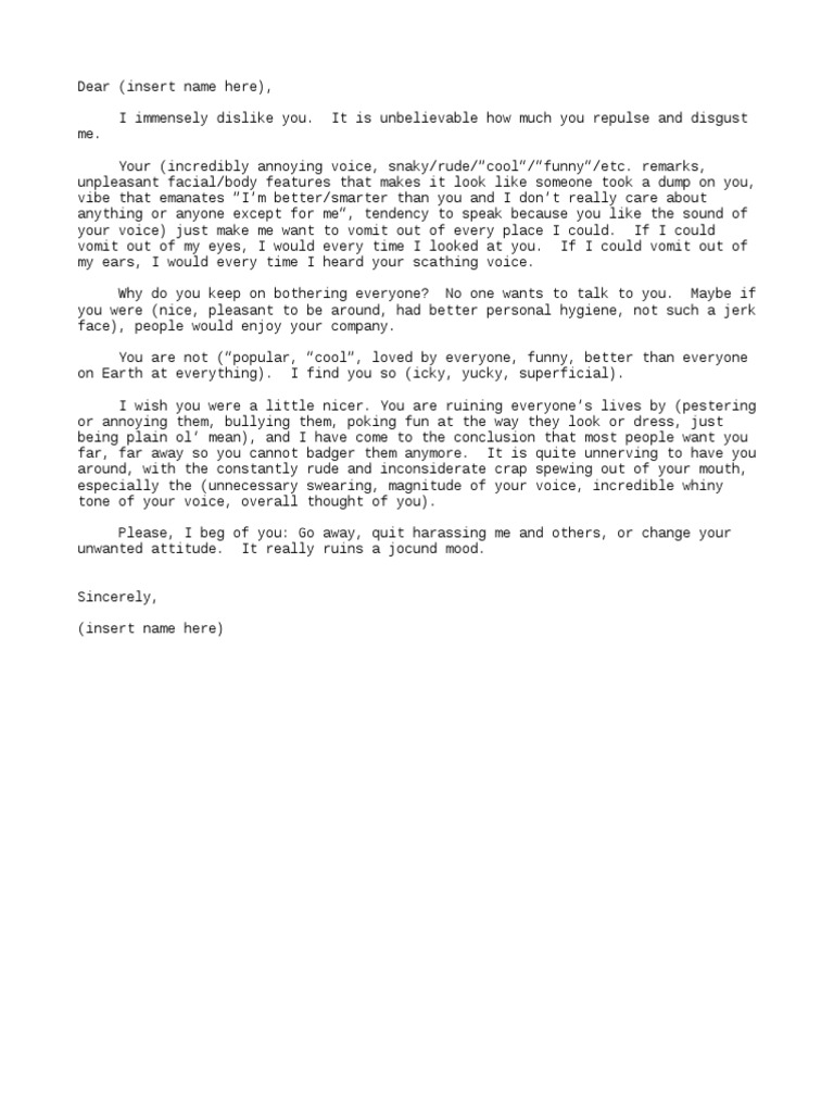 Hate Letter Template | PDF