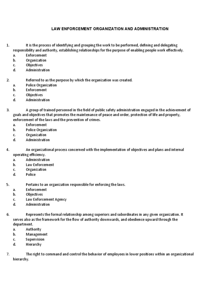 LEA 001 Law Enforcement Organization and Administration PDF Law