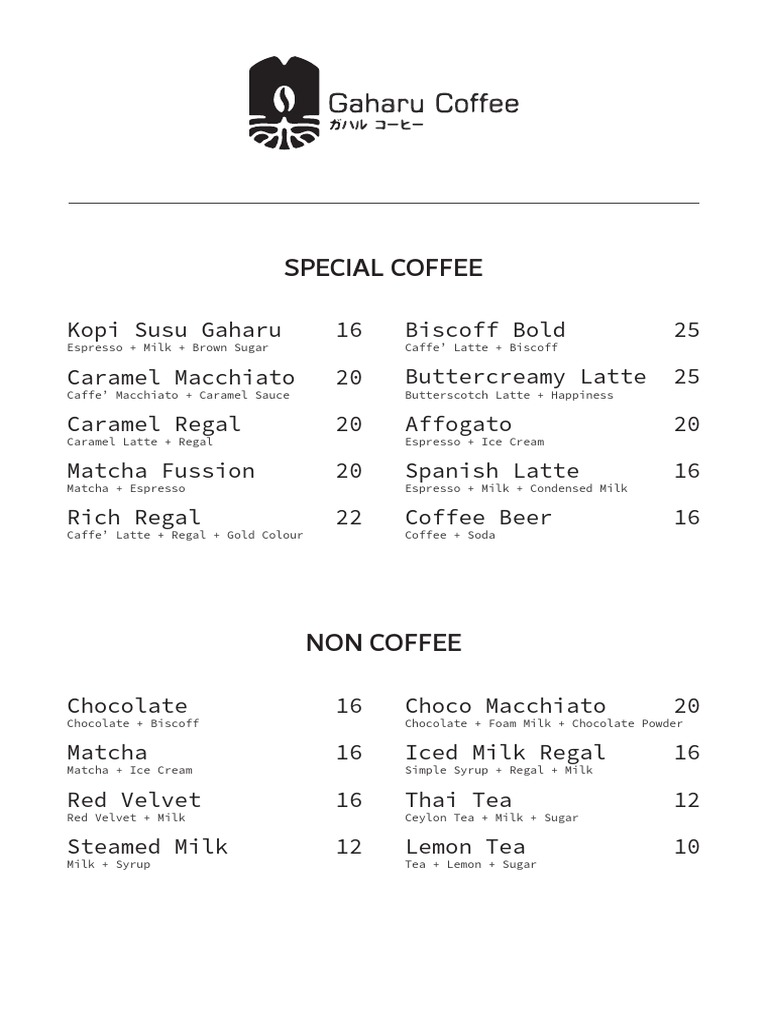 Gaharu Menu PDF Caramel Coffee
