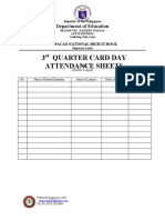 3 Quarter Card Day Attendance Sheets: Department of Education