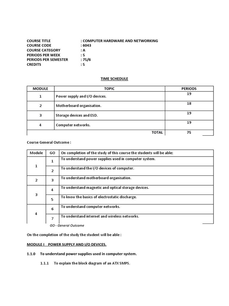 Computer Hardware and Networking Syllabus PDF Local Area Network