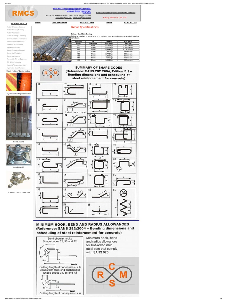 Rebar Reinforced Steel Wieghts and Specifications From Rebar, Mesh