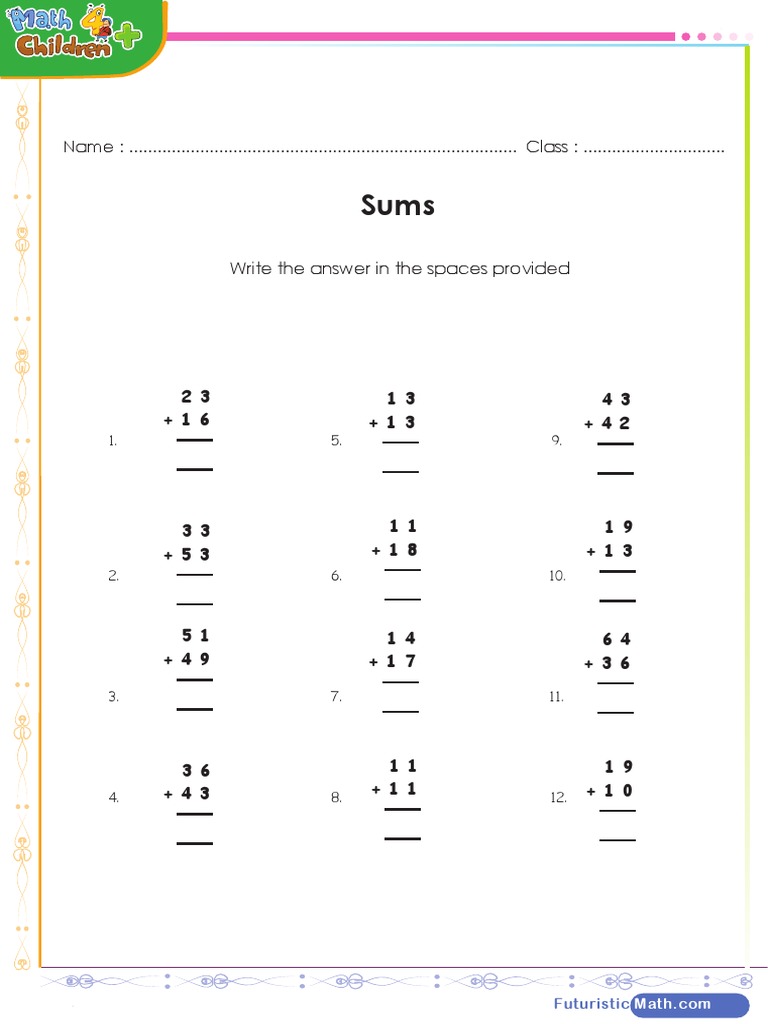 Adding Double Digits Worksheet | PDF