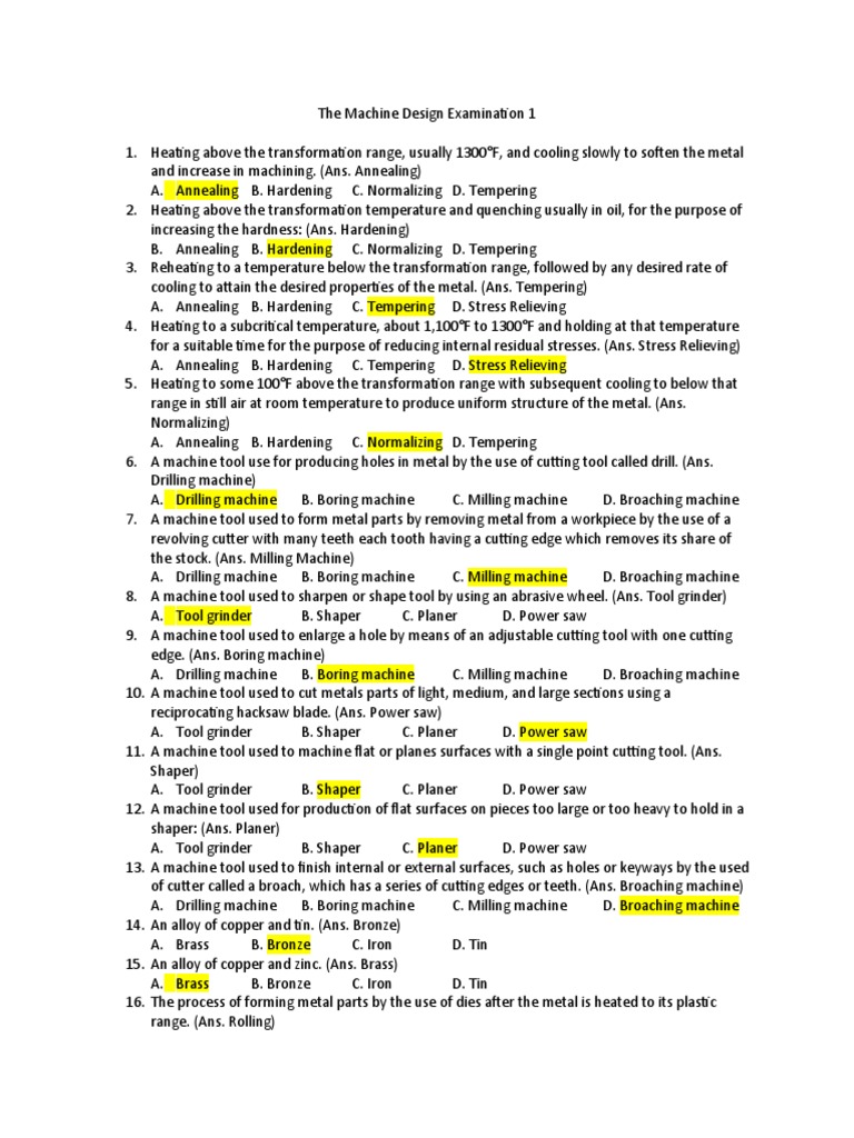 Machine Design Examination 1 | PDF | Annealing (Metallurgy) | Gear