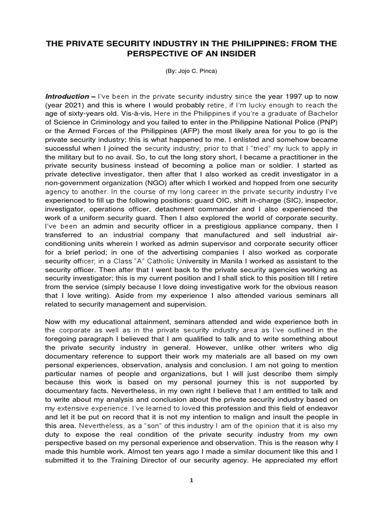 The Private Security Industry in The Philippines | PDF | Security Guard
