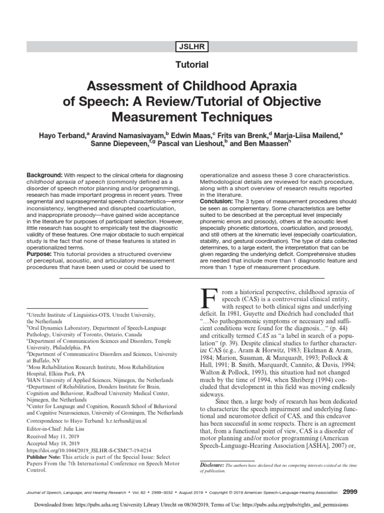 2019 Terbandetal - Assessment of Childhood Apraxia | PDF | Validity ...